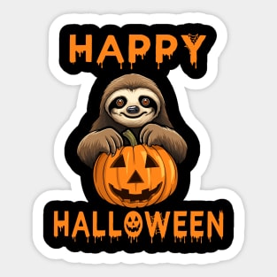 Funny Cute Sloth Holding Pumpkin Lazy Easy Halloween Costume Sticker